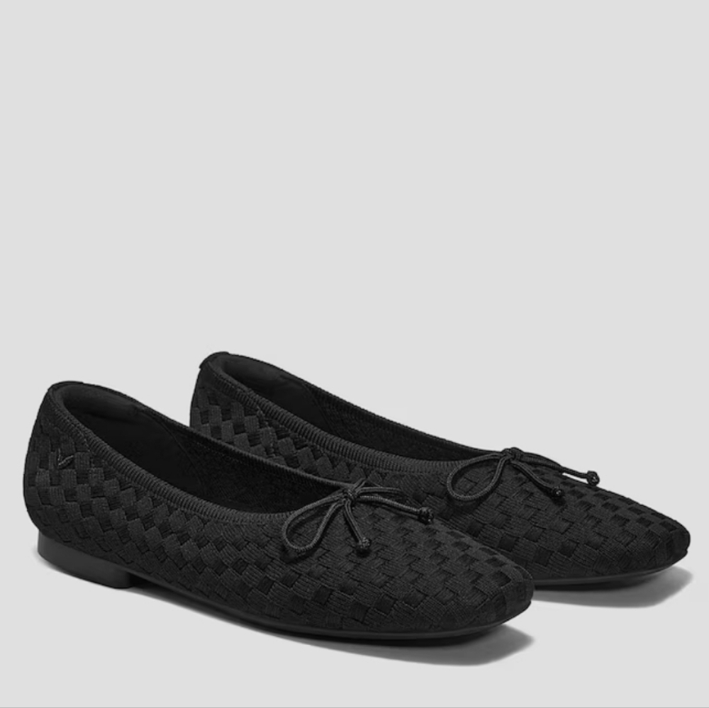 Vivaia Square-Toe Bow Ballerina Flats (Margaret) – Black